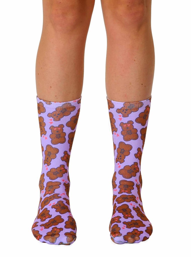 LIVING ROYAL Purple Teddy Bear Novelty Crew Socks $12 NEW
