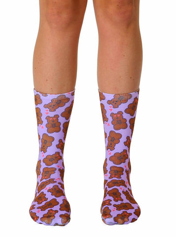 LIVING ROYAL Purple Teddy Bear Novelty Crew Socks $12 NEW