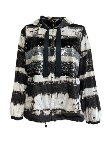 Marina Rinaldi Women's Grey Tabella Hooded Sequin Jacket NWT