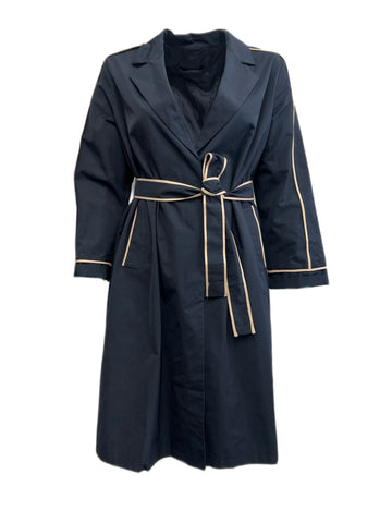 Marina Rinaldi Women's Navy Targa Belted Trench Coat NWT