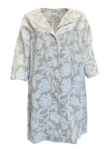 Marina Rinaldi Women's Sand Tartu Floral Print Flax Coat NWT
