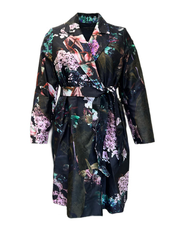 Marina Rinaldi Women's Nero Teatro Floral Printed Coat NWT