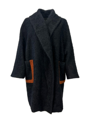 Marina Rinaldi Women's Black Terzetto Patch Pockets Wool Coat NWT