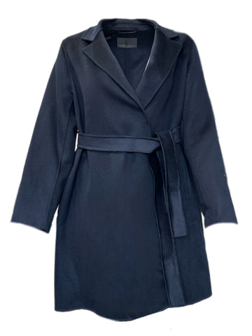 Marina Rinaldi Women's Navy Tevere Wool Lapel Collar Belted Coat NWT