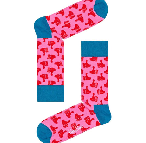 HAPPY SOCKS Women's Pink Thumbs Up Combed Cotton Socks Size 5.5-9.5 NWT