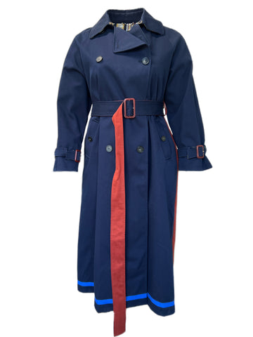 Marina Rinaldi Women's Navy Tilde Double Breasted Trench Coat Size 12W/21 NWT