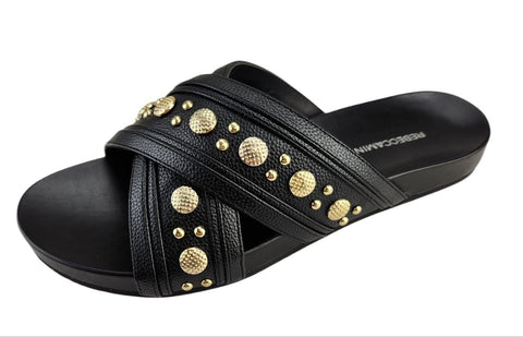 REBECCA MINKOFF Women's Black Leather Tori Slides #M3111008 NWB