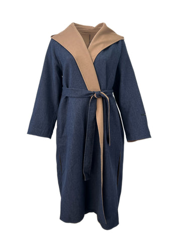 Marina Rinaldi Women's Navy Tropea Reversible Hooded Wrap Coat NWT