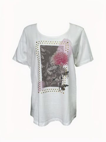 Marina Rinaldi Women's White Vaglie Short Sleeve T-Shirt NWT