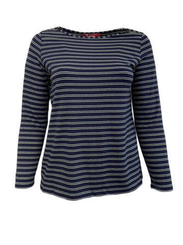 Marina Rinaldi Women's Navy Valente Striped Long Sleeve T Shirt NWT