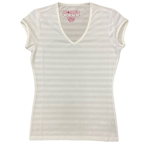 BOAST Women's White Cap Sleeve Texture Stripe Tennis Tee $55 NEW