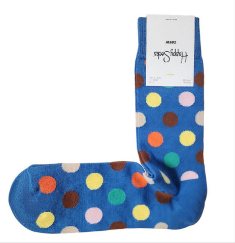 HAPPY SOCKS Men's Blue Big Dot Wool Blend Crew Socks Size 8-12 NWT
