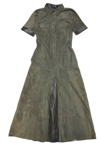 BLK DNM Women's Olive Grey Short Sleeves Long Leather Dress 38 Size S NWT