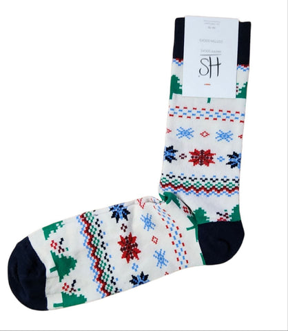 HAPPY SOCKS Men's White Christmas Stretchy Cotton Crew Socks Size 8-12 NWT