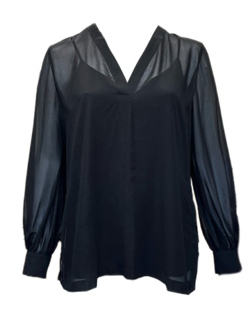 Marina Rinaldi Women's Black Fiabesco Long Sleeve Sheer Shirt Size 14W/23 NWT