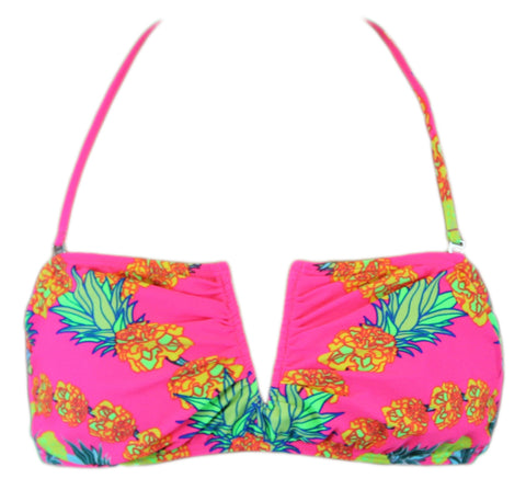 MARA HOFFMAN Garlands Coral Floral V-Wire Bikini Top $110 NEW