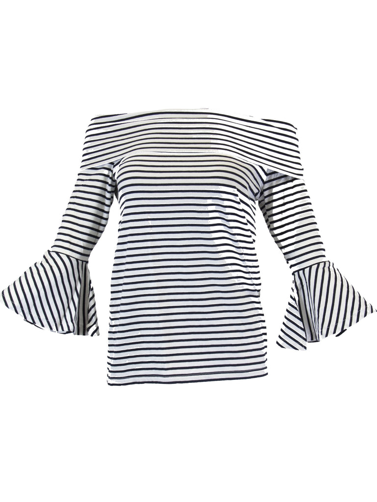 Grey State Women's Bardot Top, Marine and White Stripe, Small