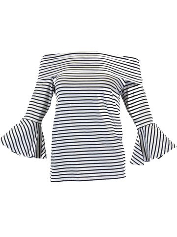 Grey State Women's Bardot Top, Marine and White Stripe, Small