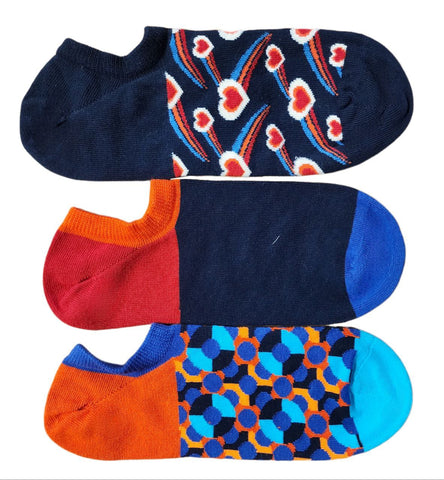HAPPY SOCKS Men's Multicoloured 3 Pairs Sneaker Liner Socks Set 8-12 NWT