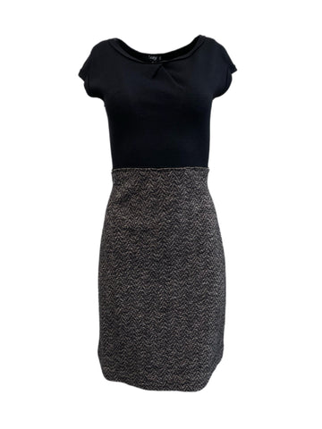 ARJ Women's Black/Brown Wool Dress w/ Waistband 507 IT Sz 42 $293 NEW