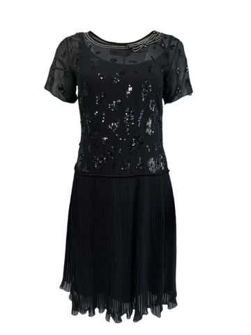 BETTY BLUE Women's Black Short Sleeve Pleated Sequin Dress NWT $490