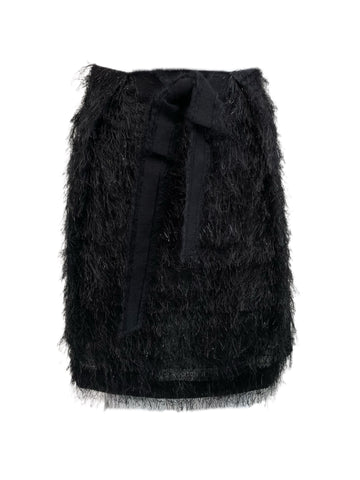 PAOLA FRANI Women's Gonna Black Fringe Effect About the Knee Skirt US Sz 6 NWT $239