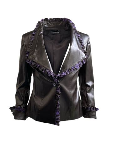THANA Women's Brown/Purple Imitation Leather Blazer T328B IT 42 $1,540 NEW