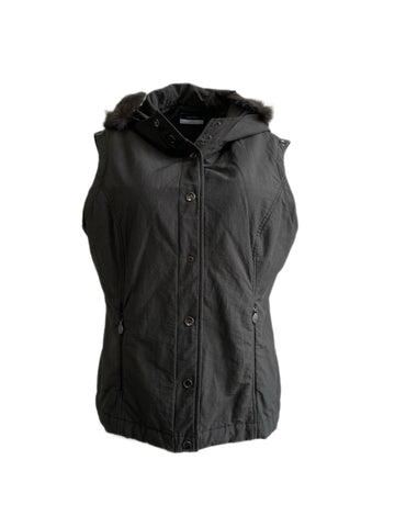 CARACTERE ARIA Women's Charcoal Sleeveless Rabbit Fur Hood Vest Sz 6 NEW $235