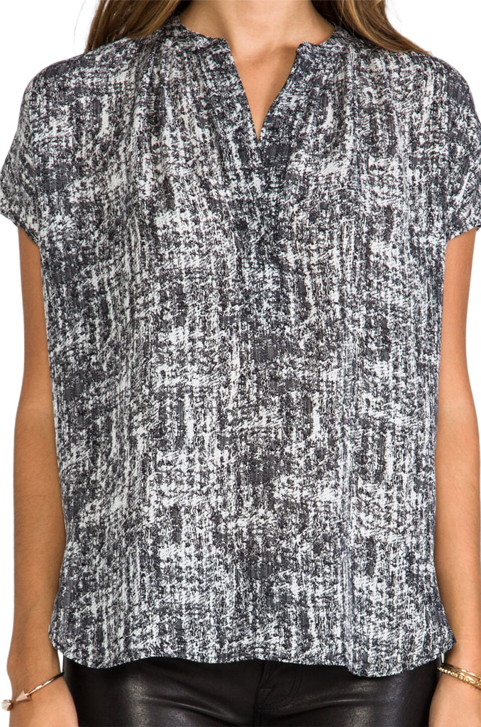 VINCE Women's White & Black Vee Placket Silk Blouse V169210835 Sz XS $325 NWT