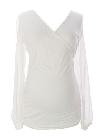 JULES & JIM Maternity Women's White Shawl Neck Blouse H13231 Sz M $109 NEW