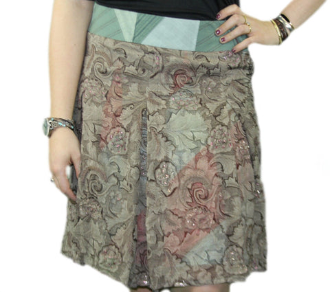 CUSTO BARCELONA Women's Lacing Antique Floral Pleated Skirt 593524 $192 NWT