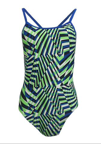 NIKE Women's Green Printed Open Back Round Neck One Piece Swimsuit #PKGB 34 NWT