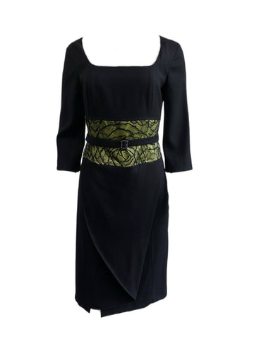 THAHA Women's Black 3/4 Sleeve Belt Dress 2738 IT Size 42 $625 NEW