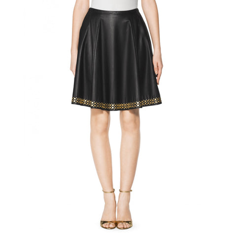 TAMARA MELLON Women's Black Leather Studded A-Line Skirt $1,295 NWT
