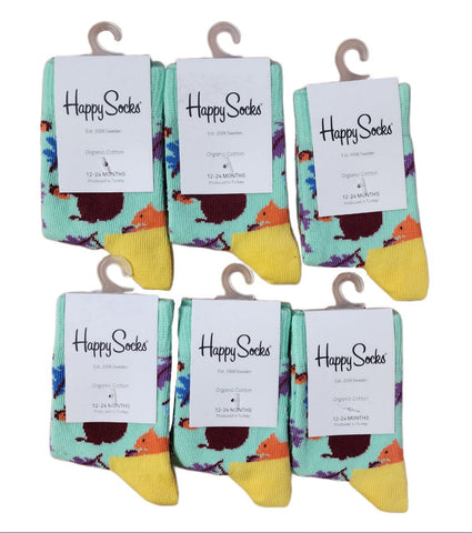 HAPPY SOCKS Girl's Green Squirrel Organic Cotton 6 Pairs Set Socks 12-24m NWT