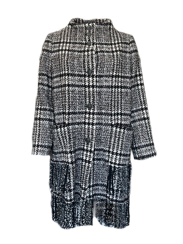 Marina Rinaldi Women's Brown Tartu Fringe Hem Coat NWT