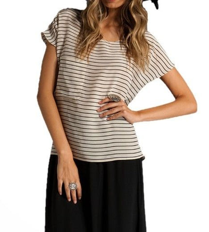 THE REFORMATION Wide Stripe Front Pocket Silk Sailor Top EPX0050 $132 NEW