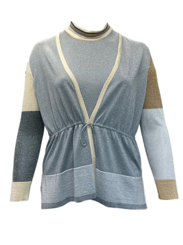MARINA RINALDI Women's Silver/Gold Ukulele 2-Piece Sweater Set $860 NWT