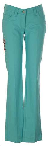 GAI MATTIOLO Women's Aqua Tree Embellished Straight Low Rise Jeans Sz 42 NWT