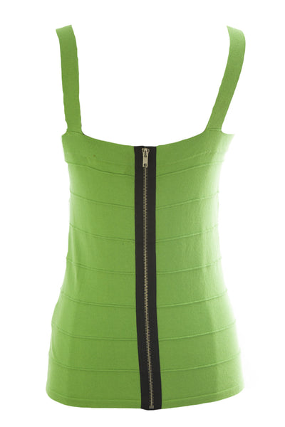 August Silk Women's Palm Leaf Faux Back Zipper Stretch Knit Top NWT $58