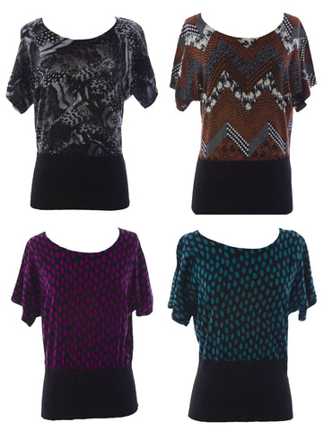 August Silk Women's Printed Short Sleeve Sweater NWT $58