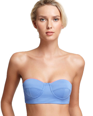 ZINKE Women's Ocean Blue Contrast Trim Katie Bustier Bikini Top $88 NEW