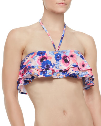 ZINKE Women's Pop Floral Print Ruffled Reese Bandeau Bikini Top $92 NEW