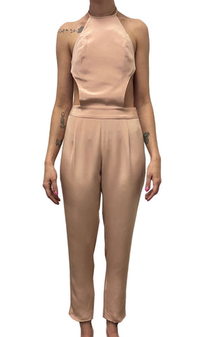 OLCAY GULSEN Women's Nude Cut-out Halter Jumpsuit 1255 Sz XS $425 NEW