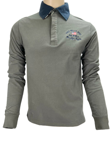 FRED MELLO Men's Gray Embroidered Long Sleeve Polo Sz S NWT