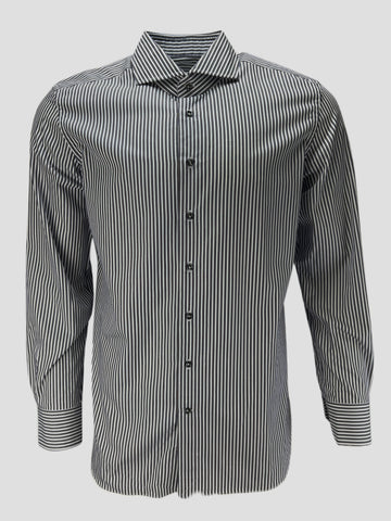 EMANUEL EMAFFEIS Men's White Blue Striped Long Sleeve Dress Shirt Sz 17X43 NWOT