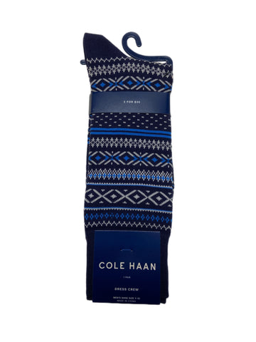 COLE HAAN Men's 1 Pair Dark Blue Crew Dress Socks Sz 7-12 NWT