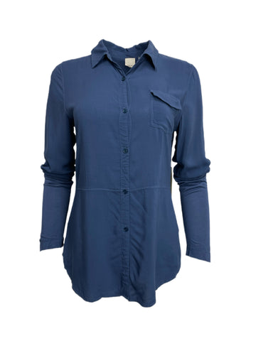 ECRU Women's Blue Lapis Button Down Garment Dye Shirt #3117 S NWT