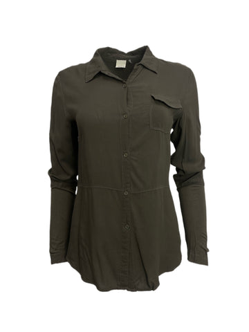 ECRU Women's Khaki Oregano Button Down Garment Dye Shirt #3117 S NWT