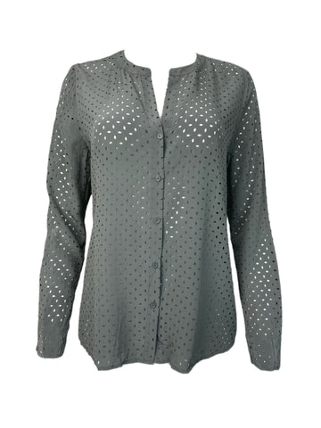 ECRU Women's Grey Fennel Collared Button Down Cutouts Shirt #3934 S NWT